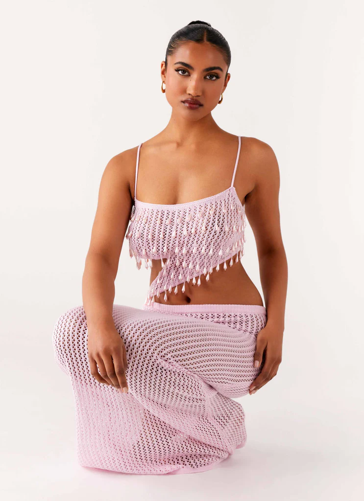 Shellbound Crochet Maxi Dress - Pink