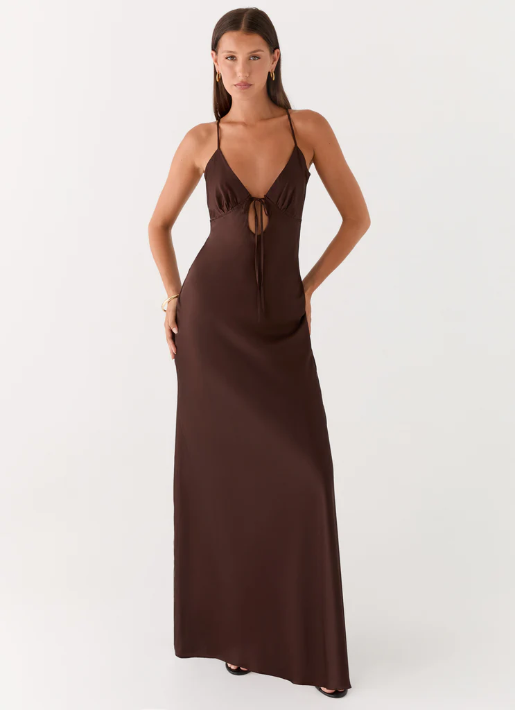 Flora Satin Maxi Dress - Chocolate