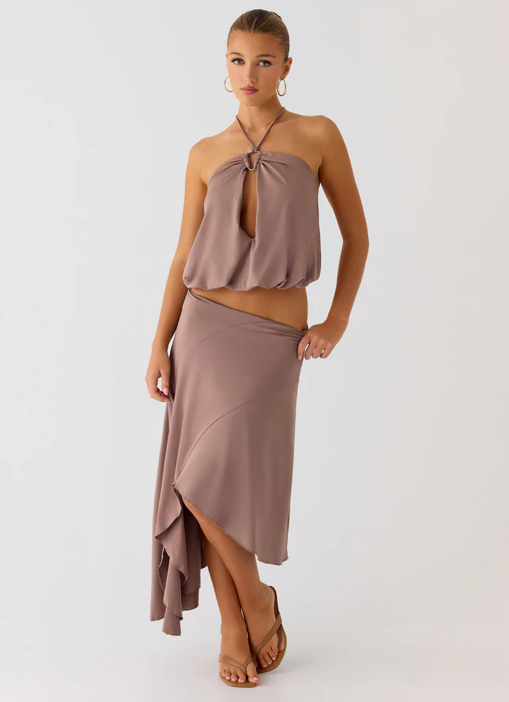 Jisoo Asymmetric Midi Skirt - Desert Taupe