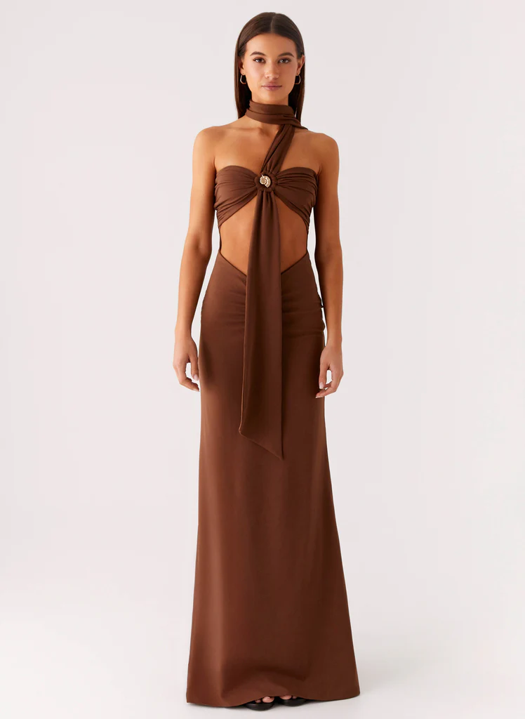 Olive Bloom Maxi Dress - Chocolate