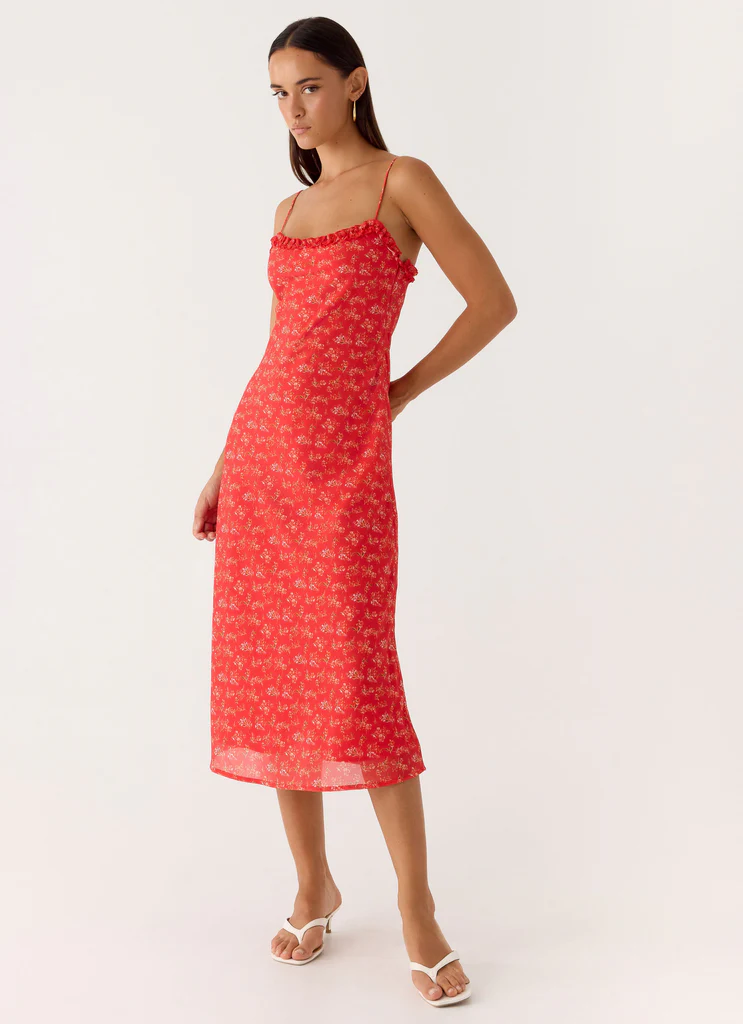 Kahlo Midi Dress - Magenta Red Rose