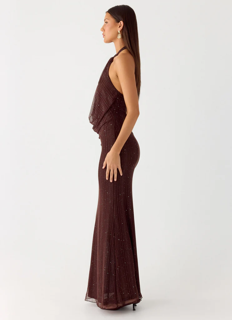 Haylan Sparkle Mesh Maxi Dress - Chocolate