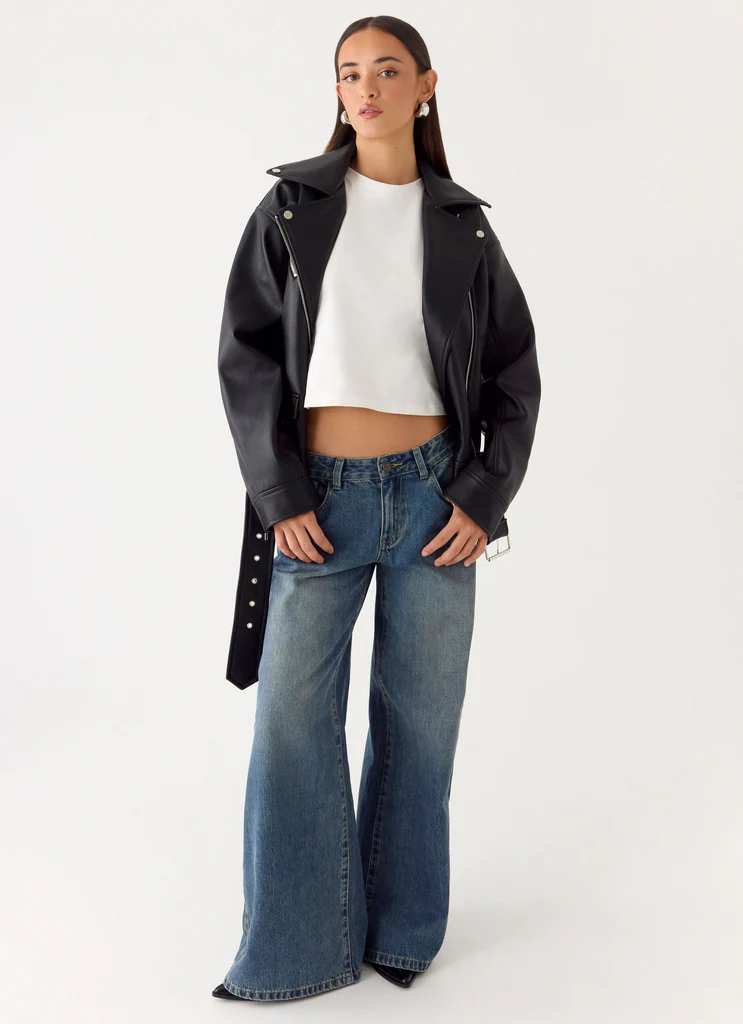Ethan PU Biker Jacker - Black