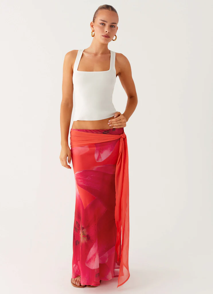 Raya Maxi Skirt - Peach Watermelon Flower