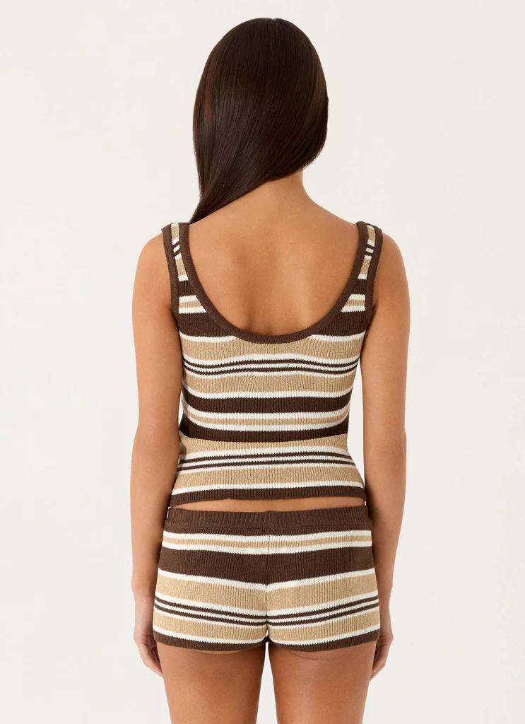 Helia Knit Mini Shorts - Chocolate Olive Stripe