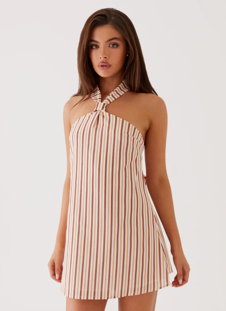 Keira Linen Micro Mini Dress - Passionfruit Stripe