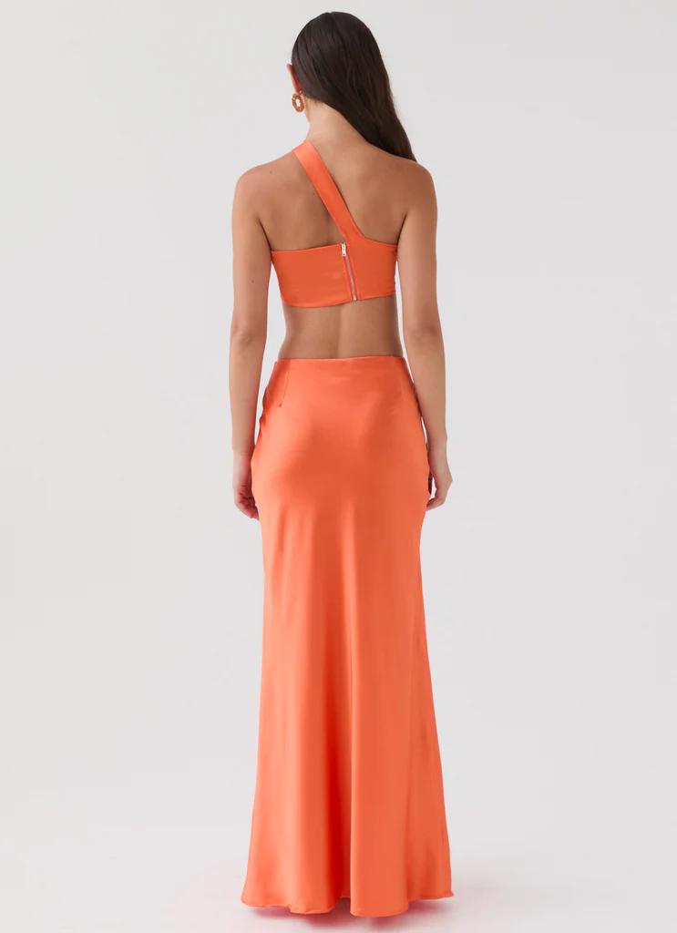 Hidden Oasis Satin Maxi Skirt - Tangerine