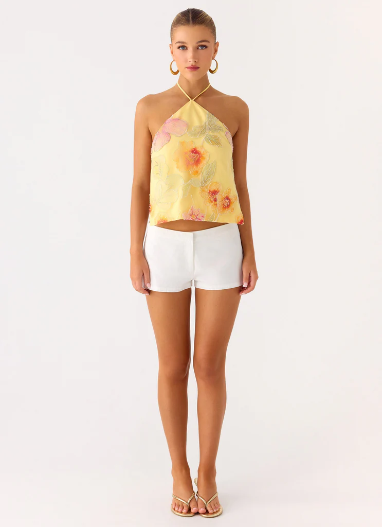 Bliss Beaded Halter Top - Floral Beaded