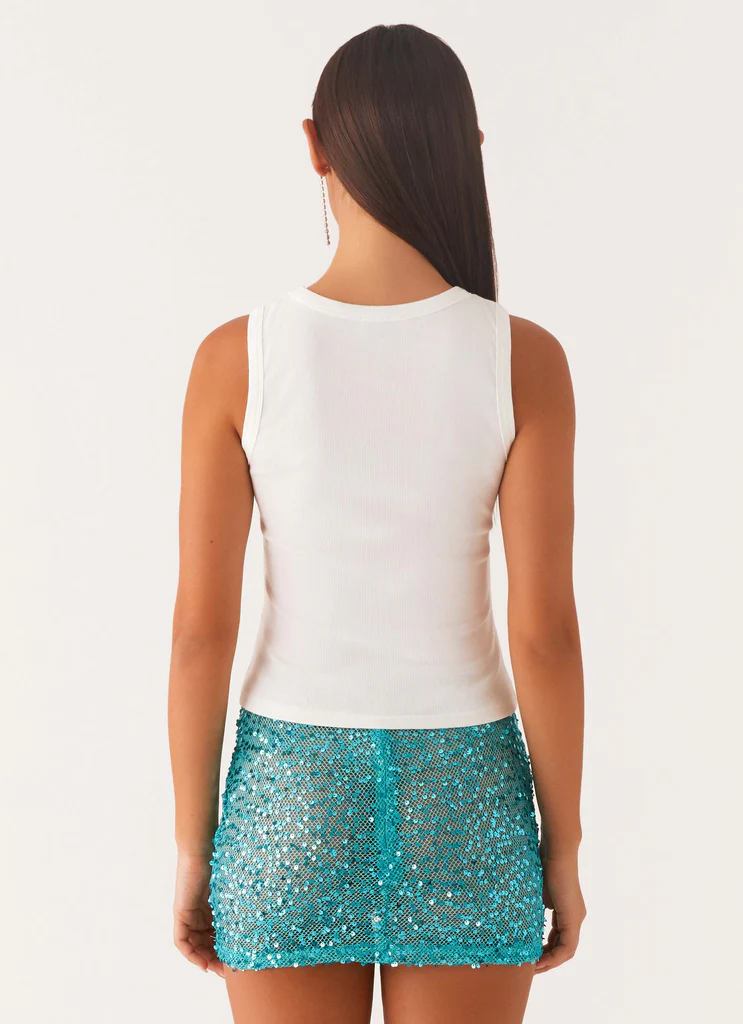Signature Beaded Logo Tank - White