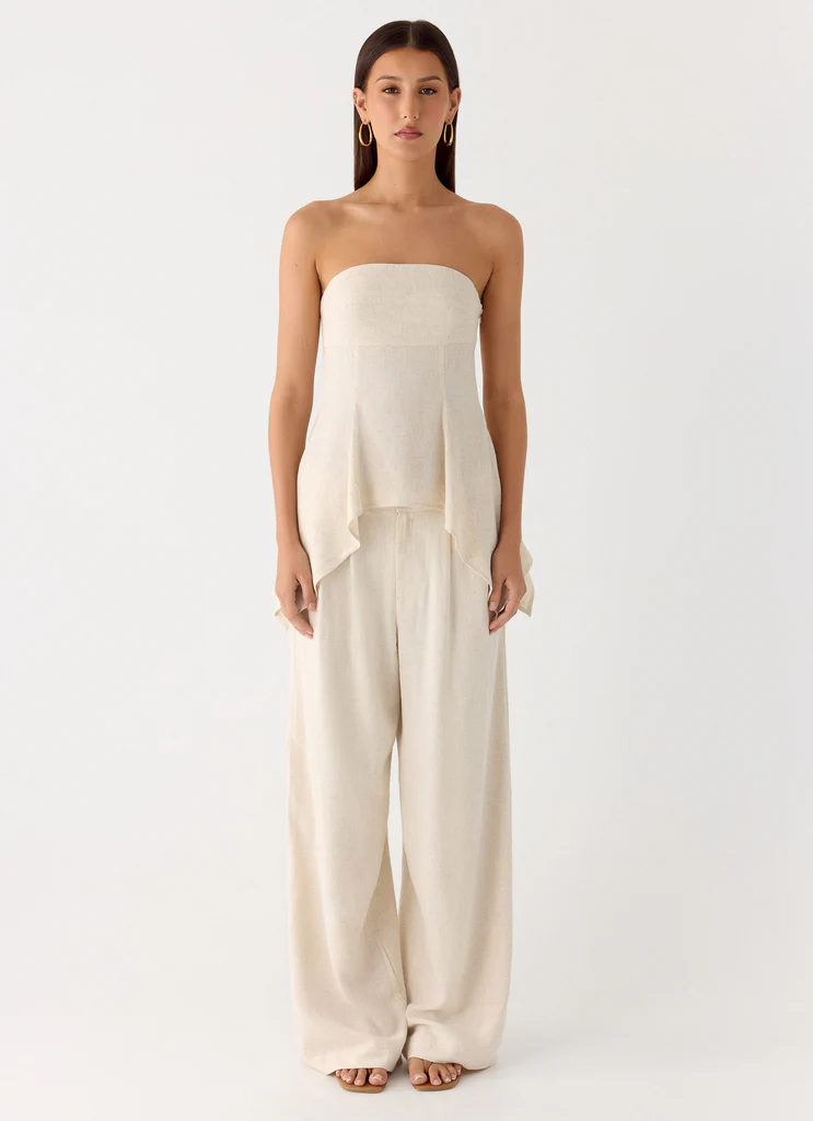 Rossi Hanky Hem Linen Top - Oatmeal