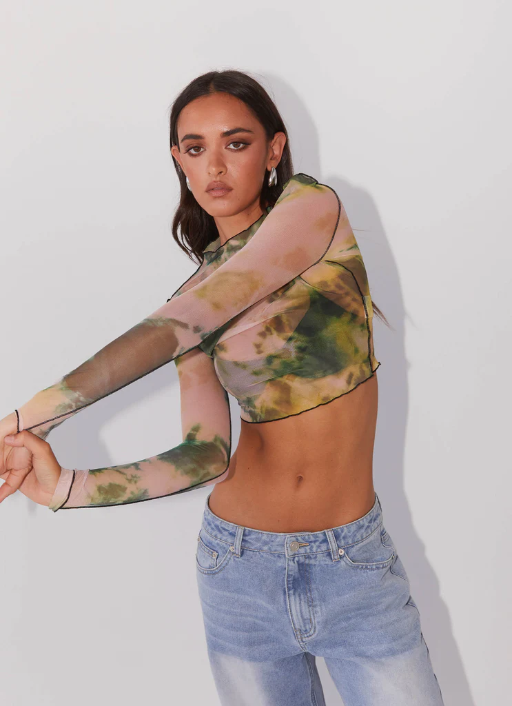 Neon Serenade Mesh Long Sleeve Top - Rainforest