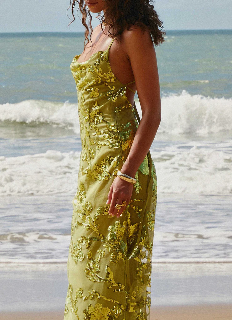 Havana Sequin Maxi Dress - Lime