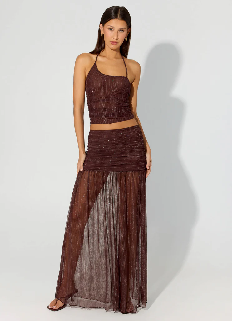 Sparkling Night Maxi Skirt - Chocolate