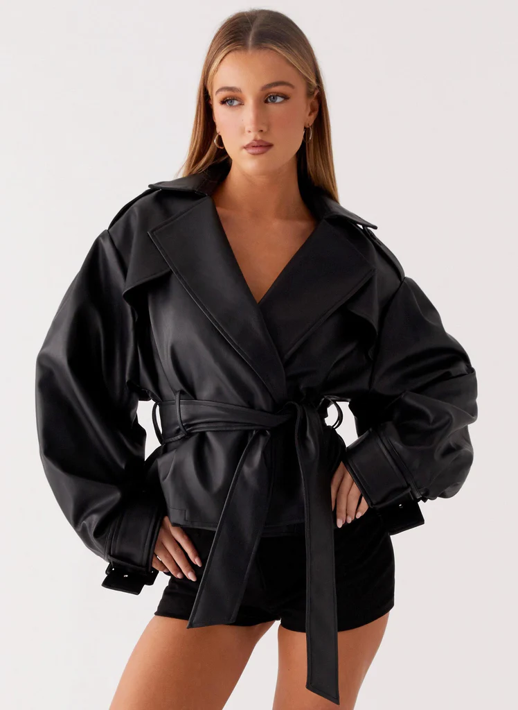 Midtown Faux Leather Trench - Black