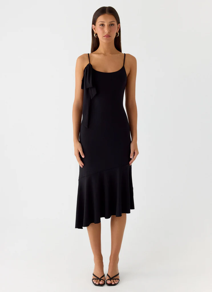 Tranquility Asymmetric Midi Dress - Black