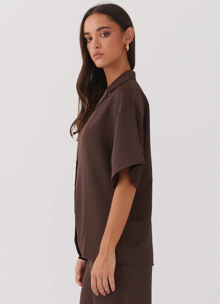 Palm Cove Satin Shirt - Chocolate