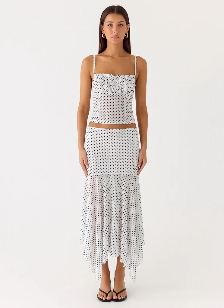 Buffy Maxi Skirt - White Polkadot