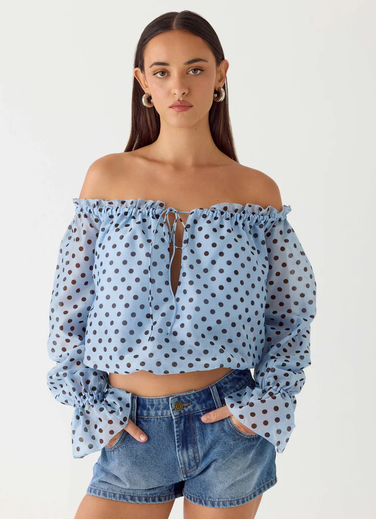 Tedara Top - Blue Mocha Dot