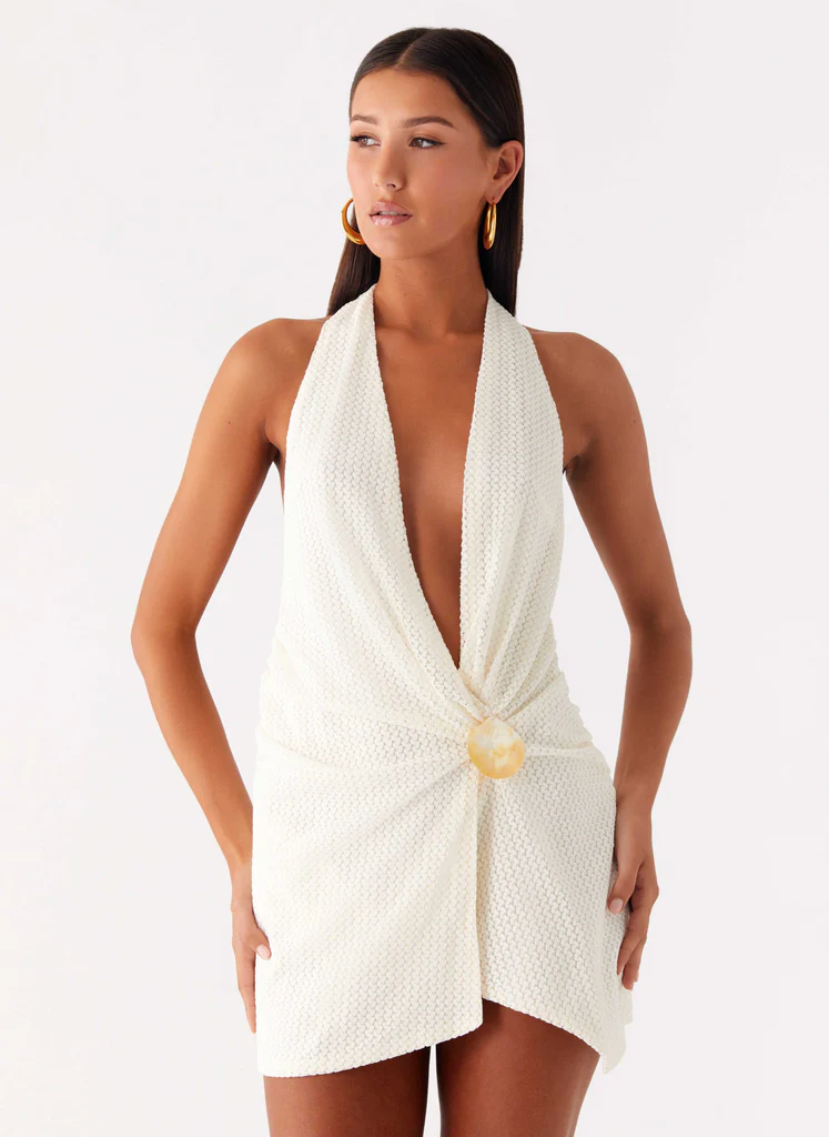 Eleanora Plunge Mini Dress - Ivory