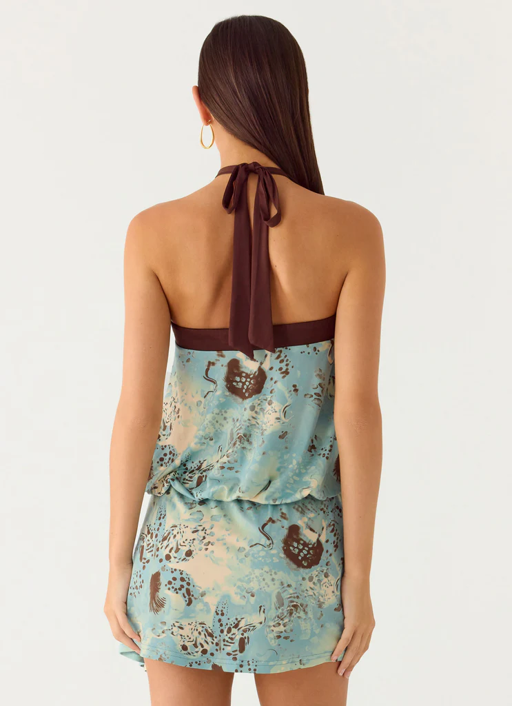 Switch Up Halter Mini Dress - Aqua Blur