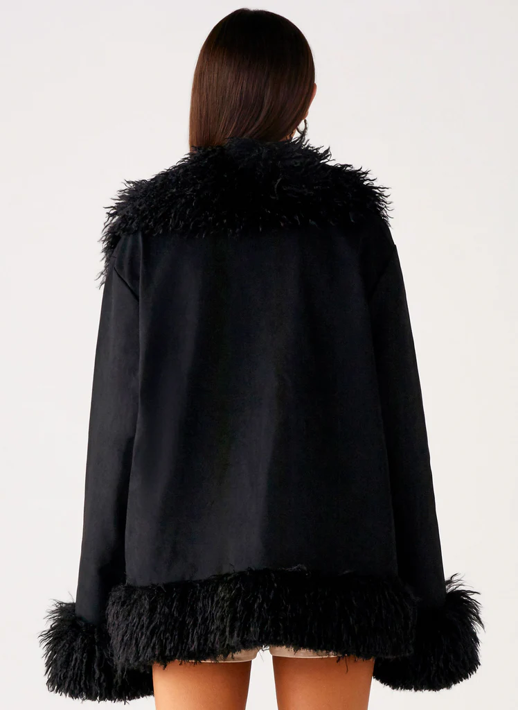 Carmelita Faux Fur Trim Jacket - Black