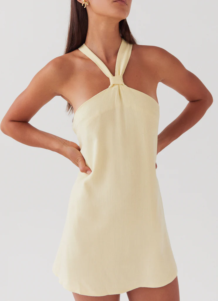 Keira Linen Micro Mini Dress - Lemon