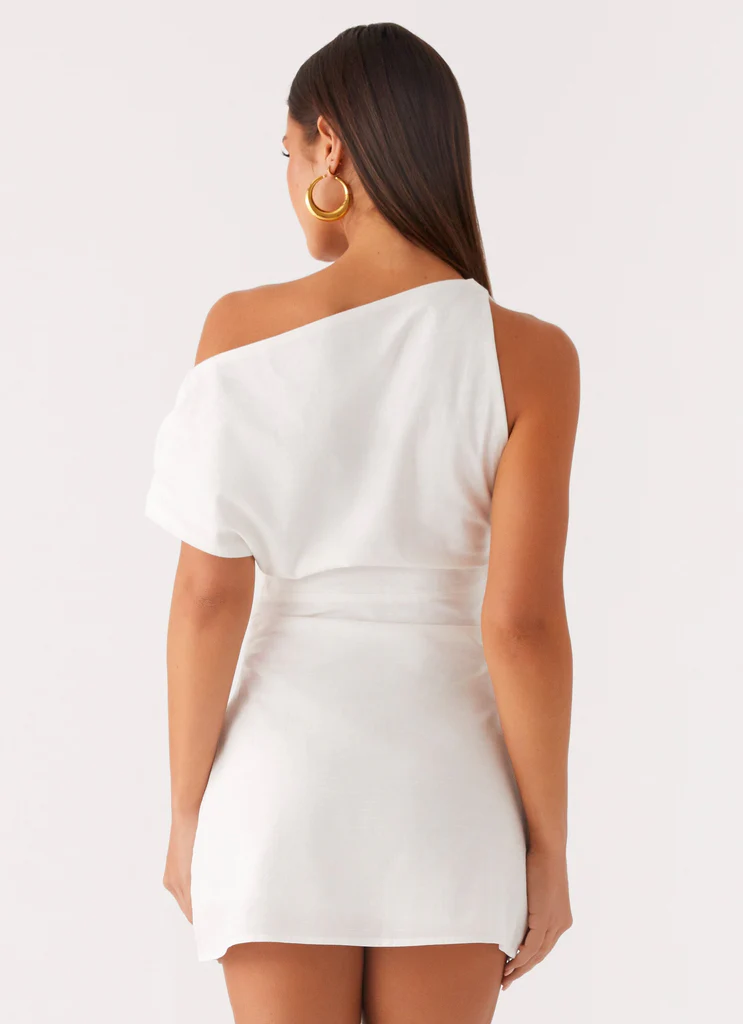 Moonlight Oasis Asymmetrical Cotton Mini Dress - Off White