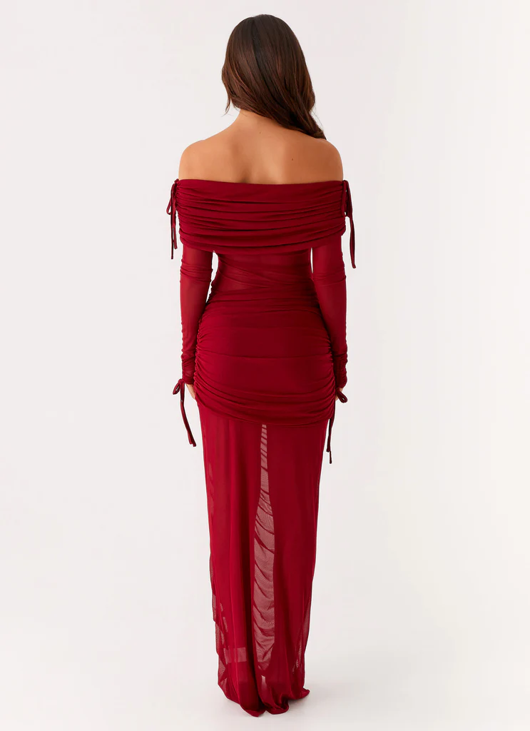 Teala Mesh Maxi Dress - Red