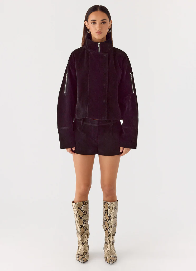 Marlow Faux Suede Jacket - Black