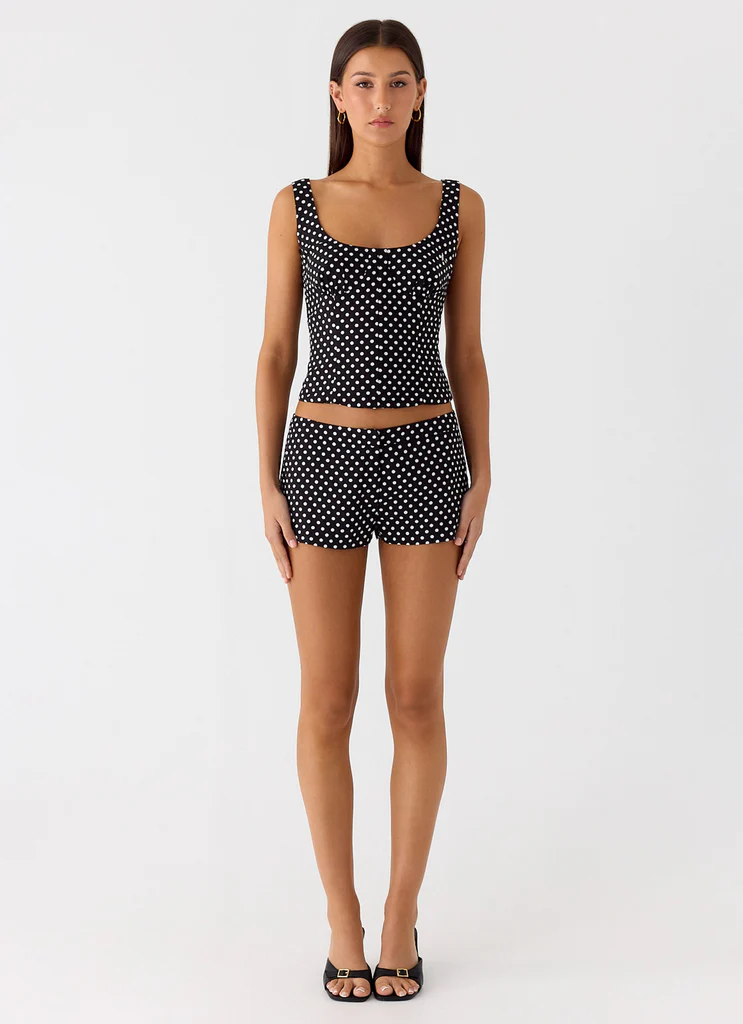 Coastline Bustier Top - Black Polkadot