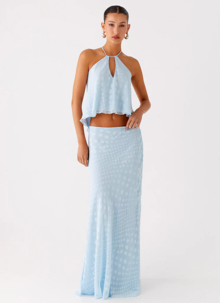 Mena Chiffon Spot Maxi Skirt - Blue