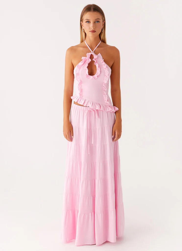 Mariella Linen Maxi Skirt - Pink